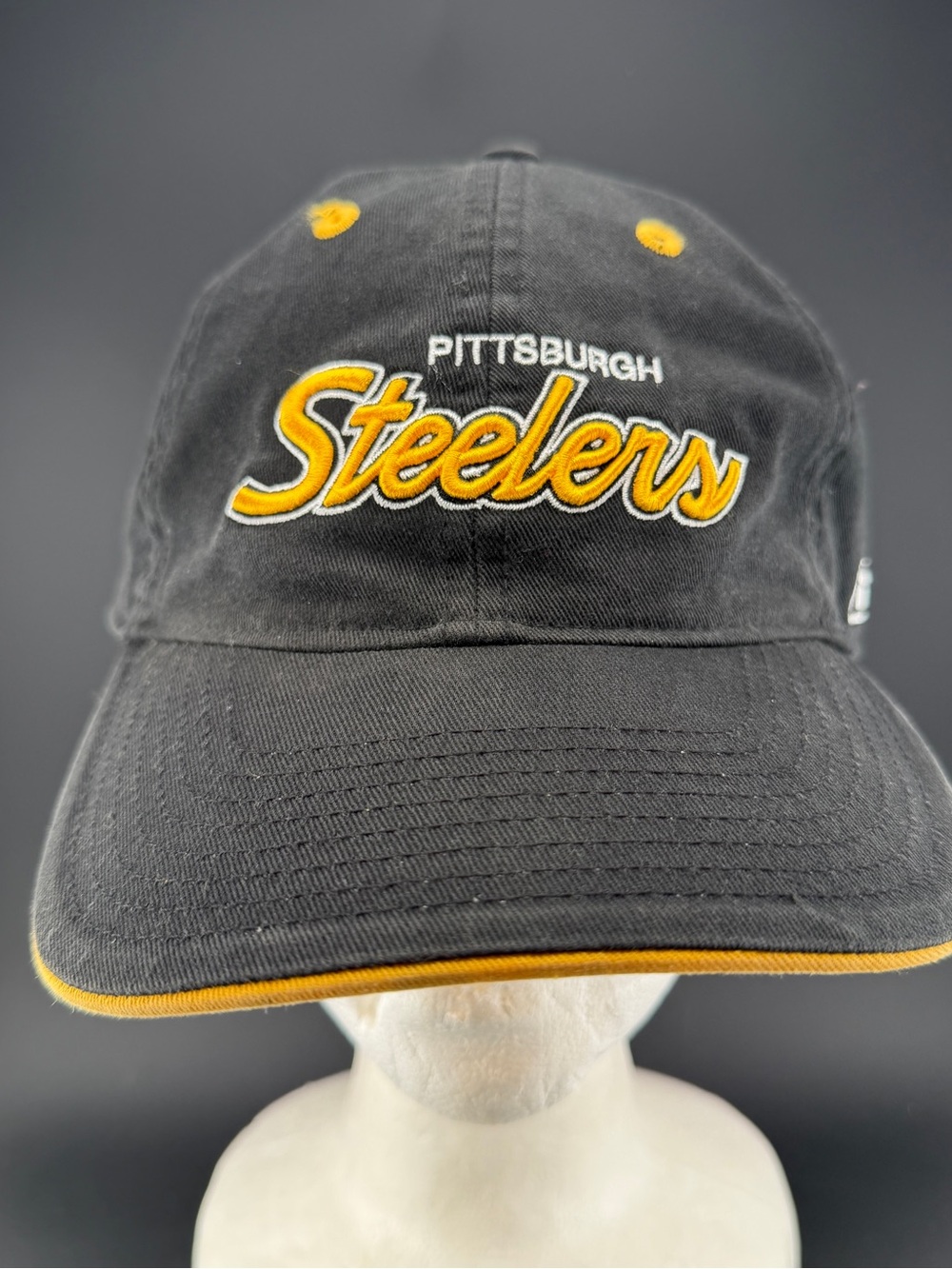 Vintage Reebok Pittsburgh Steelers Script Black Adjustable Hat Embroidered